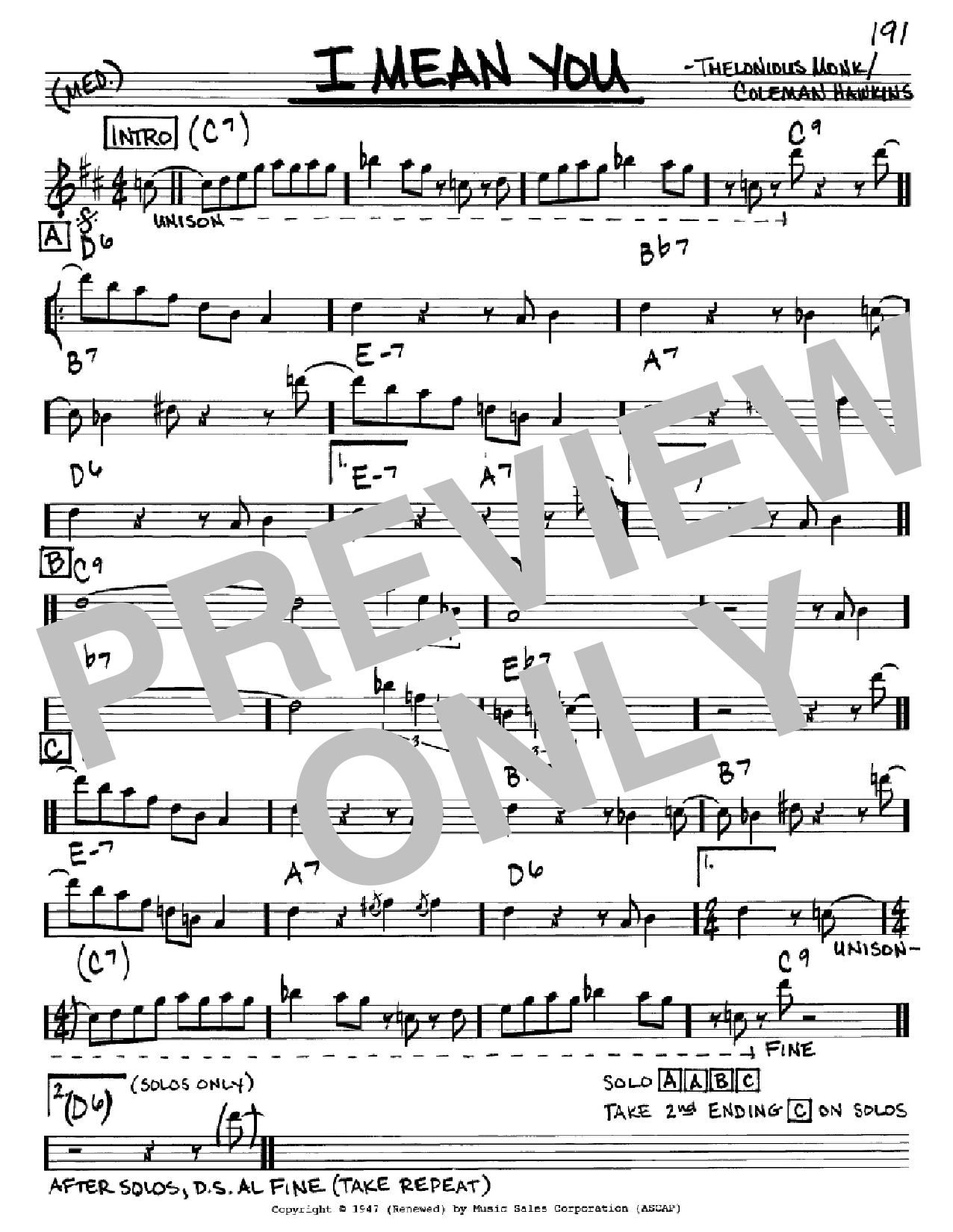 Download Thelonious Monk I Mean You Sheet Music
