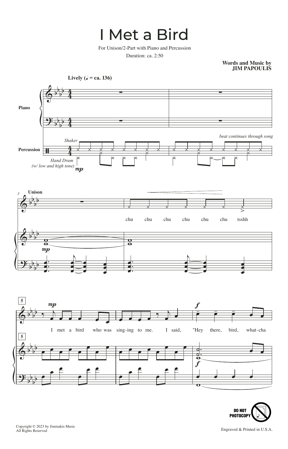 Jim Papoulis I Met A Bird sheet music notes printable PDF score