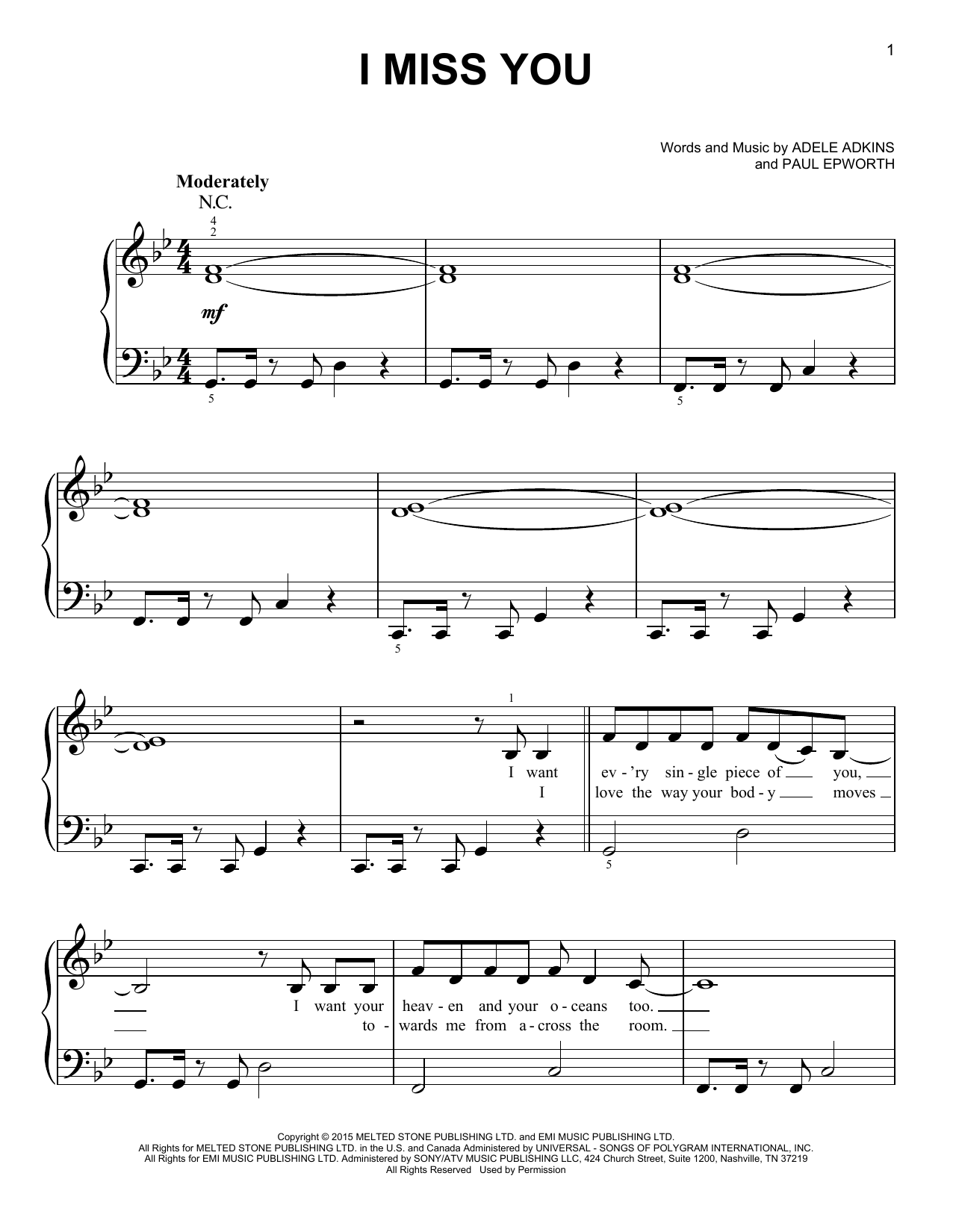 Download Adele I Miss You Sheet Music