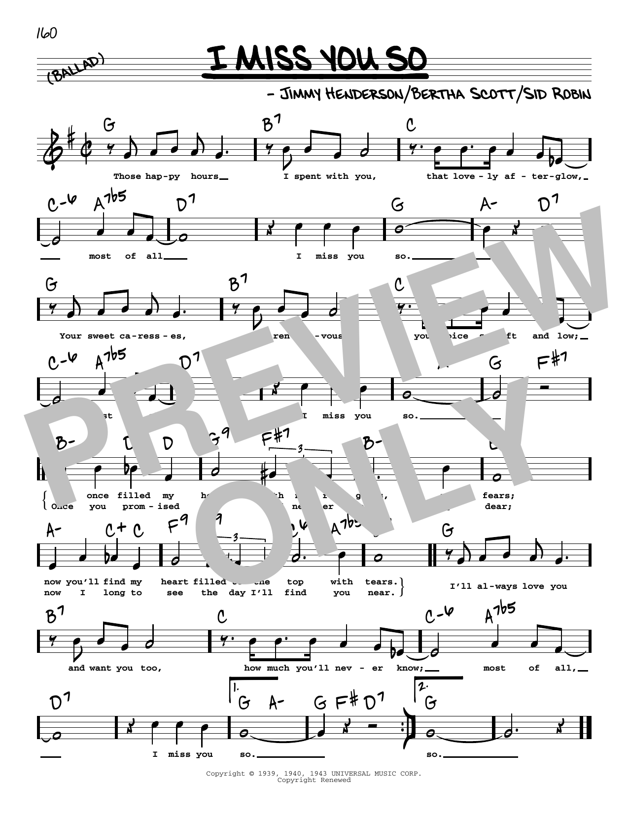 Download Jimmy Henderson I Miss You So (High Voice) Sheet Music