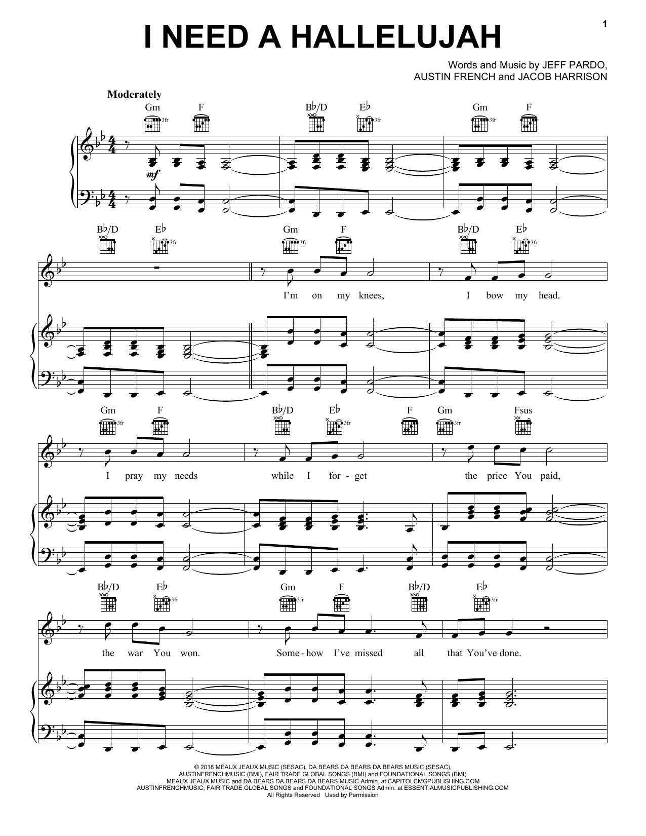 Download Austin French I Need A Hallelujah Sheet Music