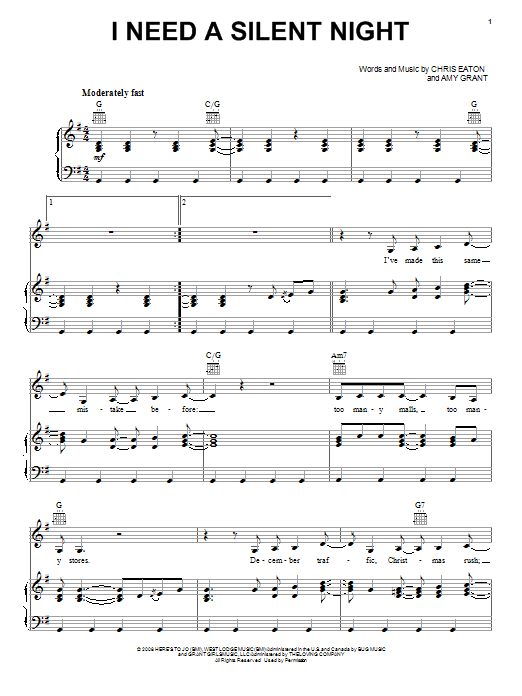 Download Amy Grant I Need A Silent Night Sheet Music