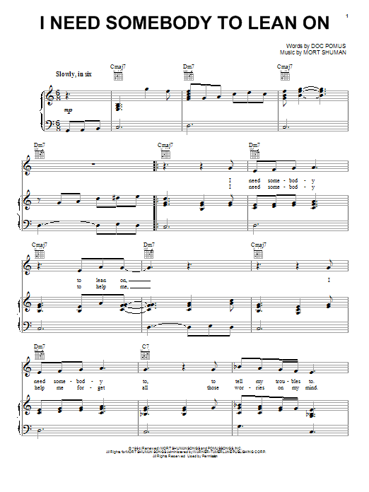 Download Elvis Presley I Need Somebody To Lean On Sheet Music