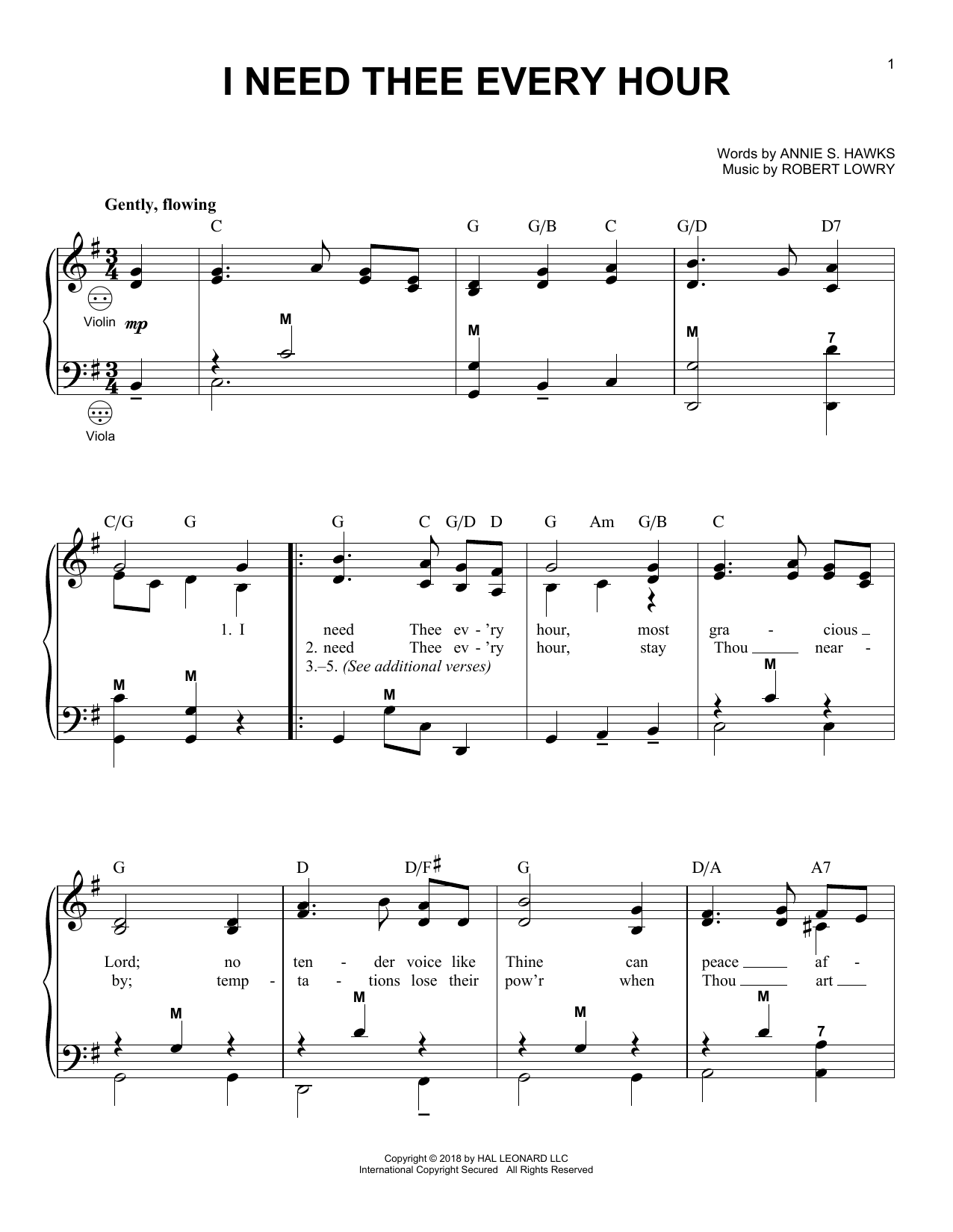 Download Annie S. Hawks I Need Thee Every Hour Sheet Music