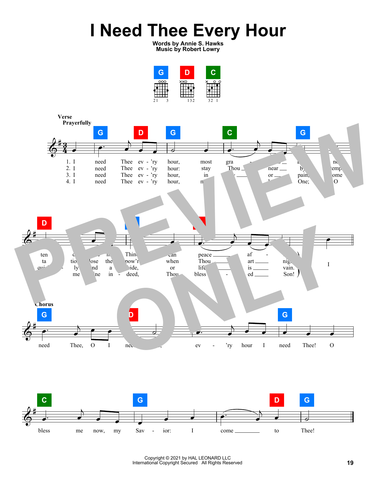 Download Annie S. Hawks I Need Thee Every Hour Sheet Music
