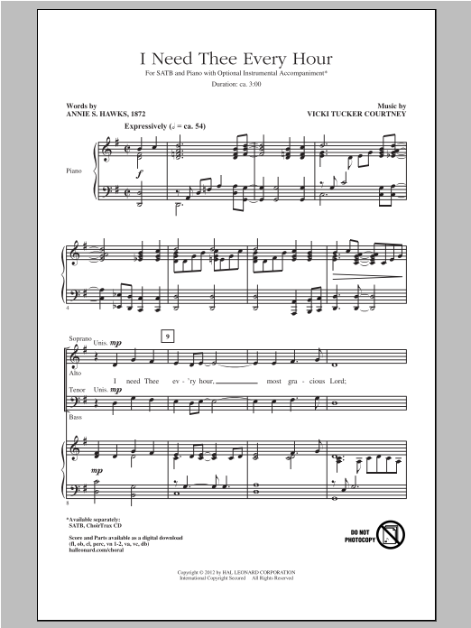 Download Vicki Tucker Courtney I Need Thee Every Hour Sheet Music