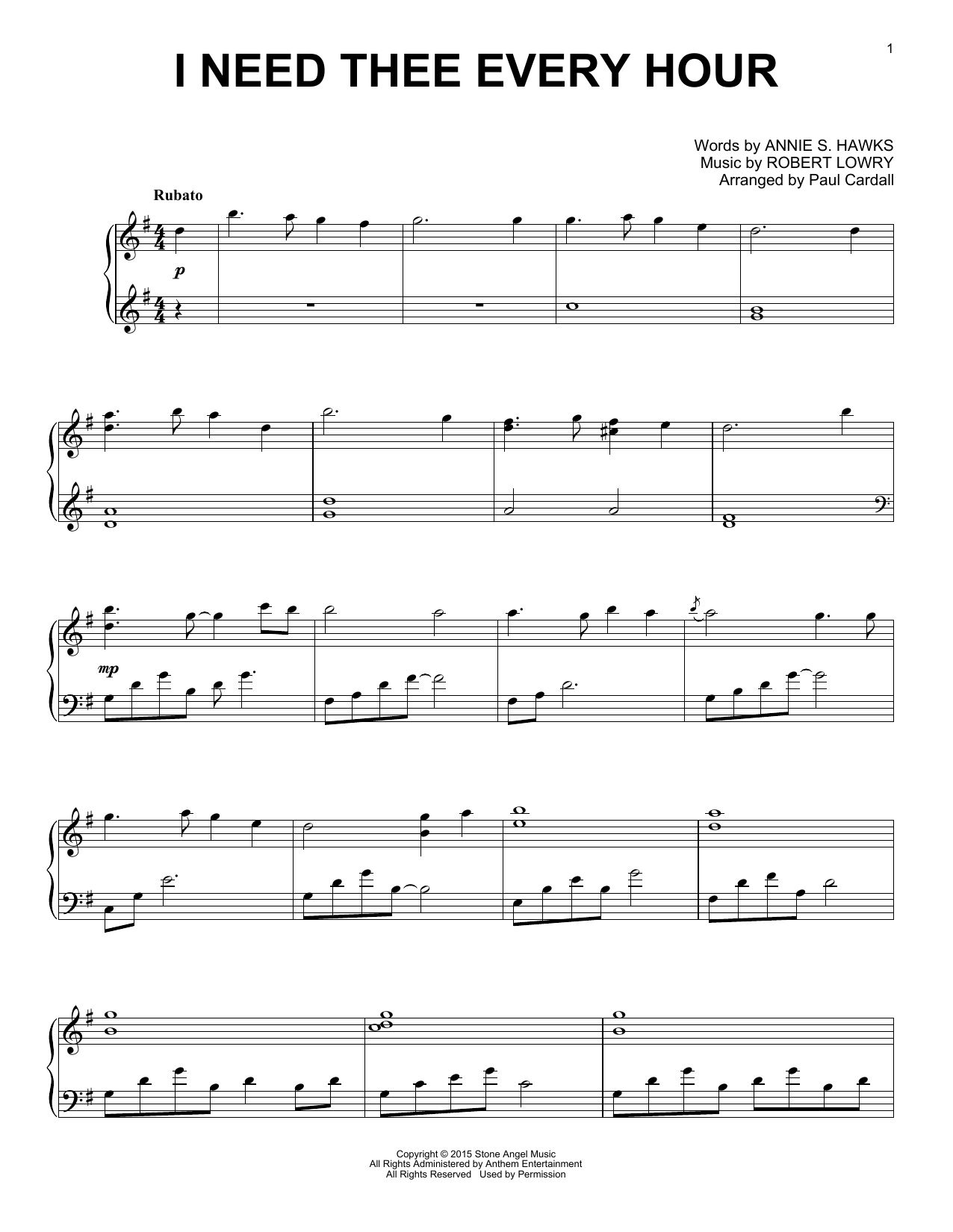 Download Paul Cardall I Need Thee Every Hour Sheet Music