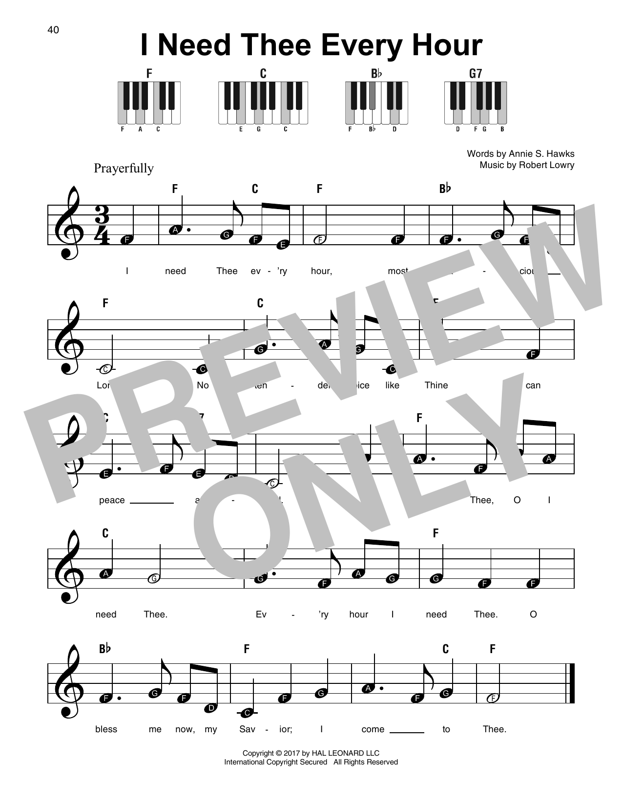 Download Robert Lowry I Need Thee Every Hour Sheet Music