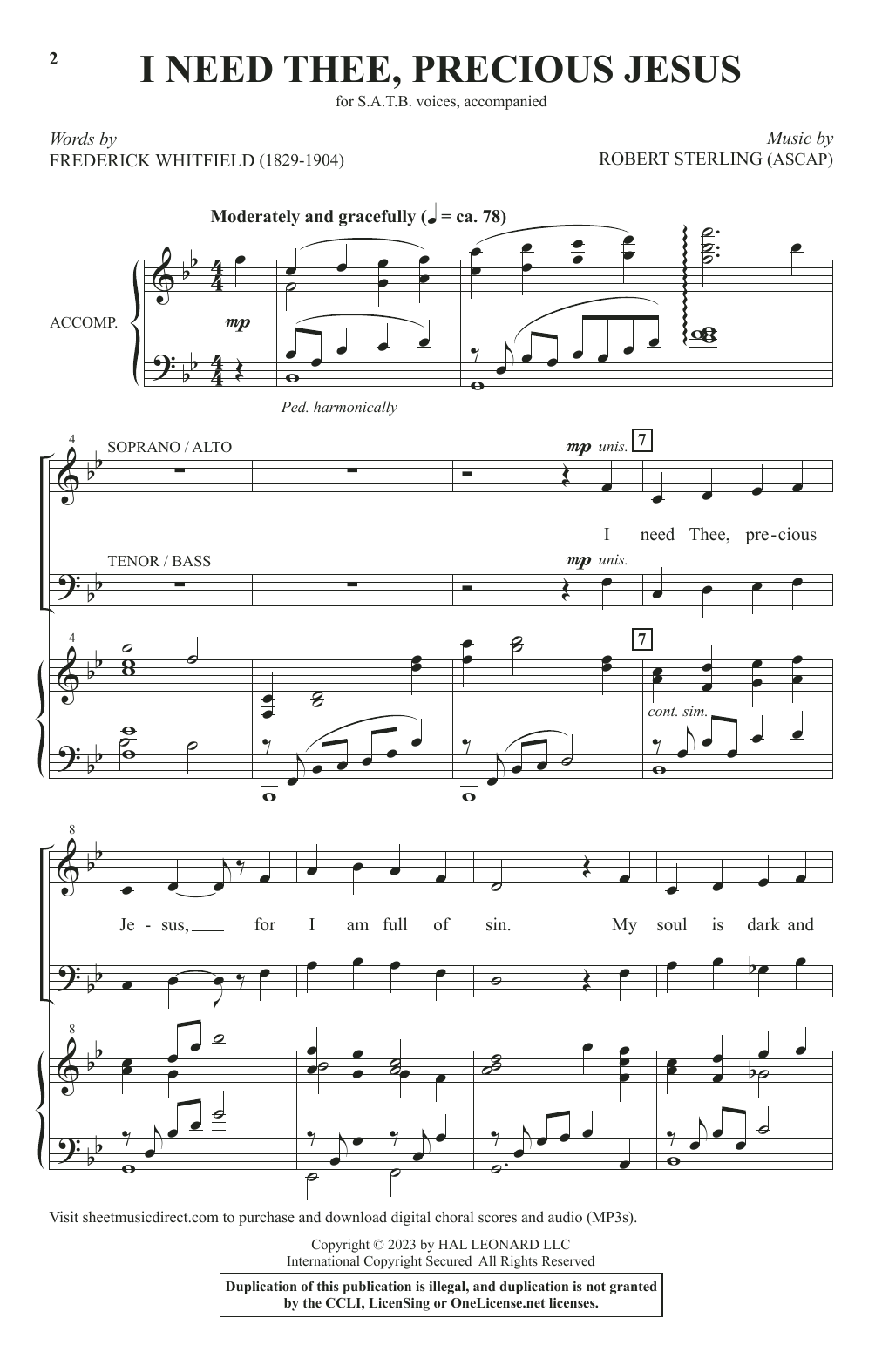 Download Robert Sterling I Need Thee, Precious Jesus Sheet Music