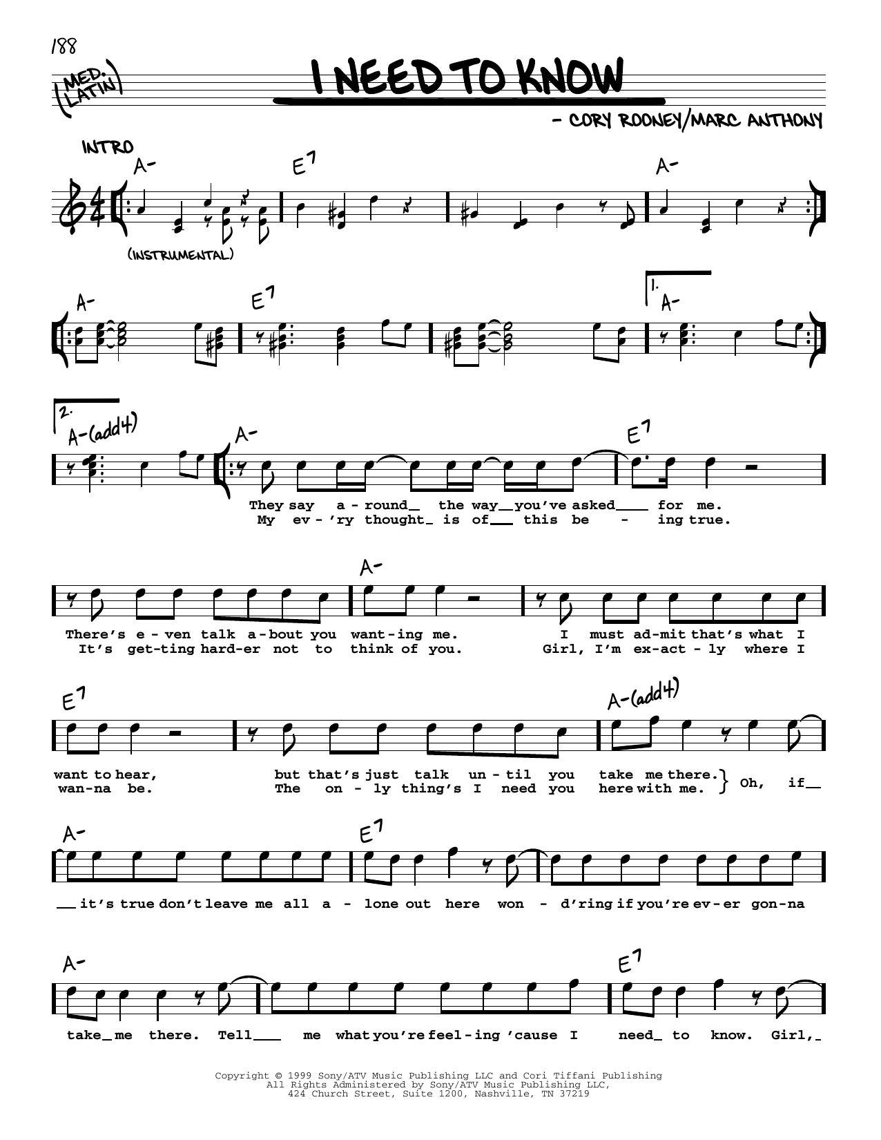 Download Marc Anthony I Need To Know Sheet Music