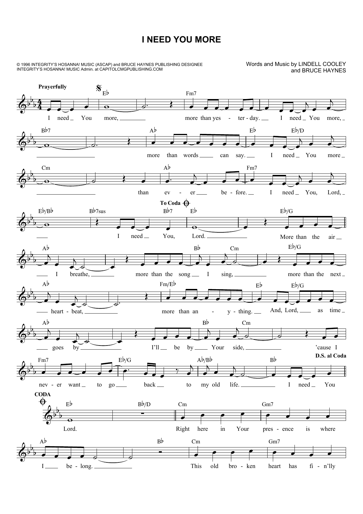 Download Bruce Haynes I Need You More Sheet Music