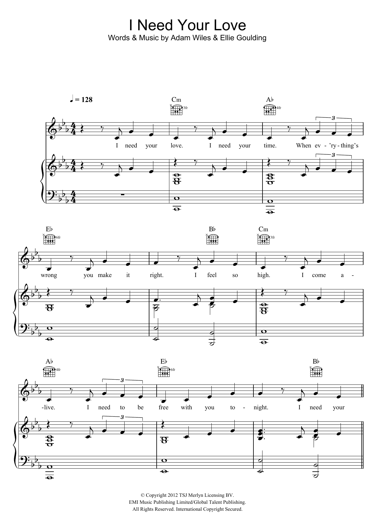 Download Calvin Harris I Need Your Love (feat. Ellie Goulding) Sheet Music