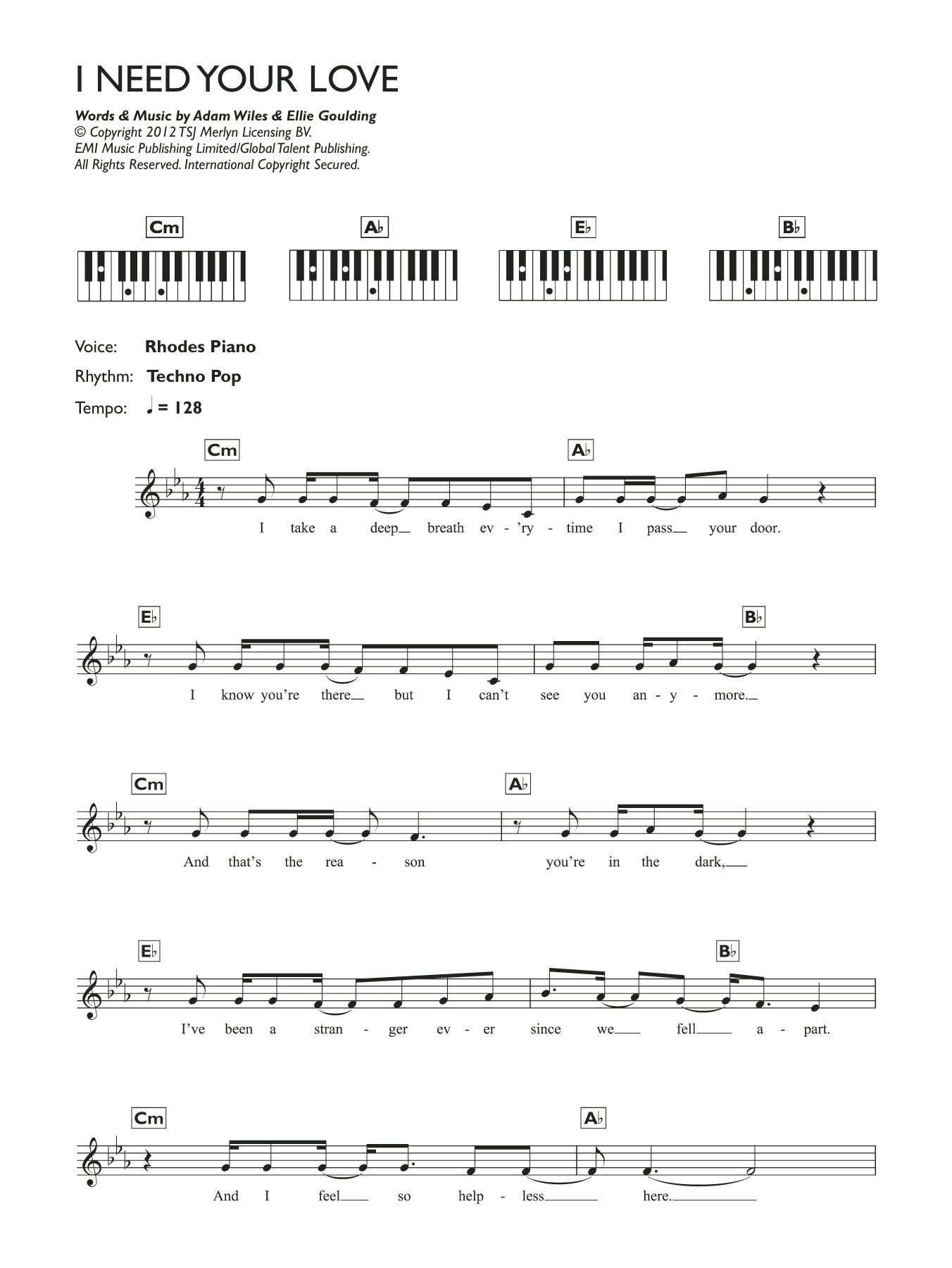 Download Calvin Harris I Need Your Love (feat. Ellie Goulding) Sheet Music