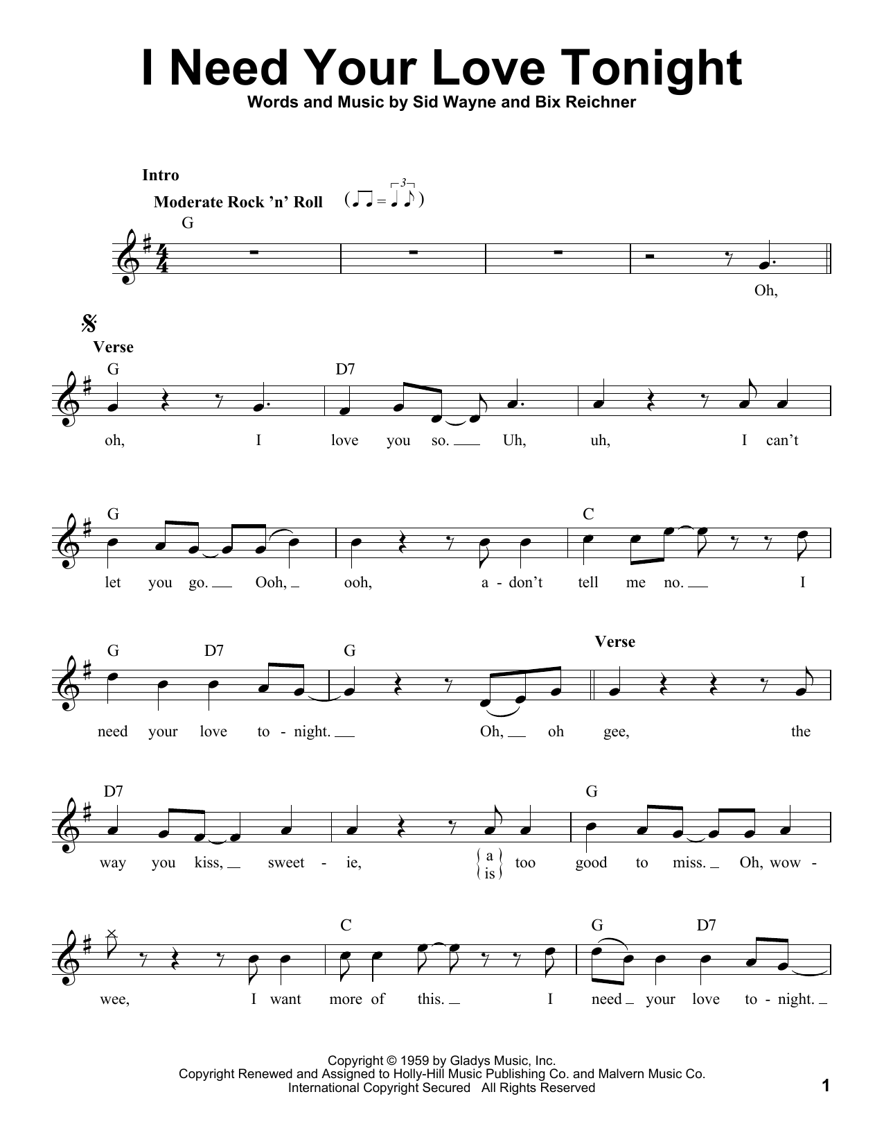 Download Elvis Presley I Need Your Love Tonight Sheet Music