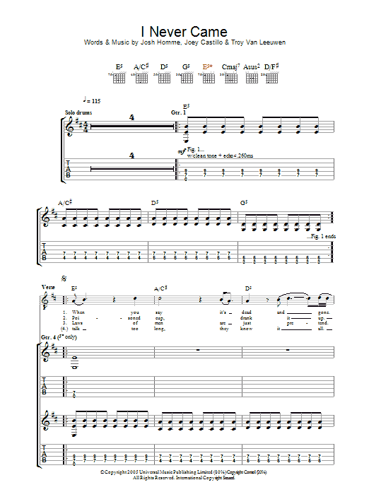 Download Queens Of The Stone Age I Never Came Sheet Music