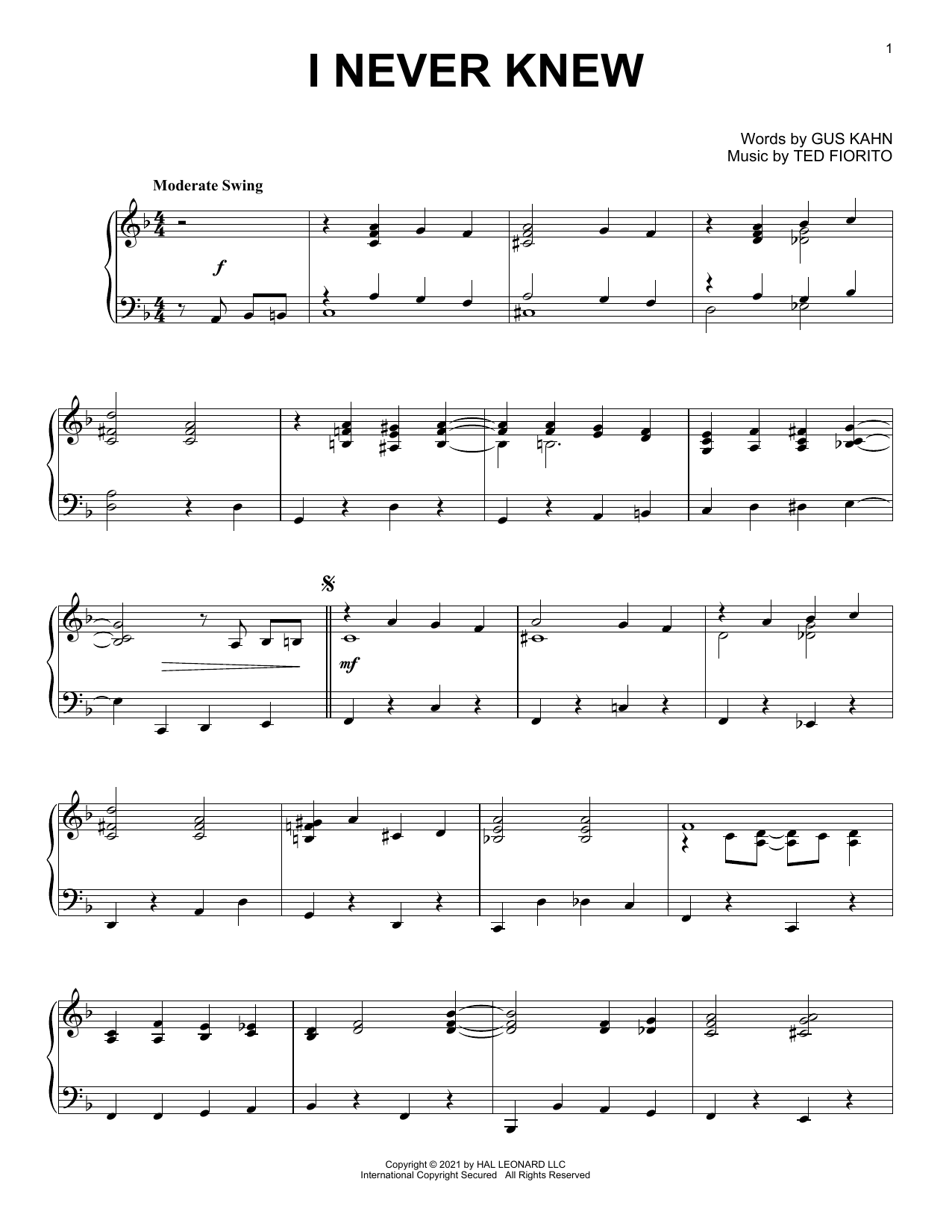 Download Gus Kahn and Ted Fiorito I Never Knew Sheet Music