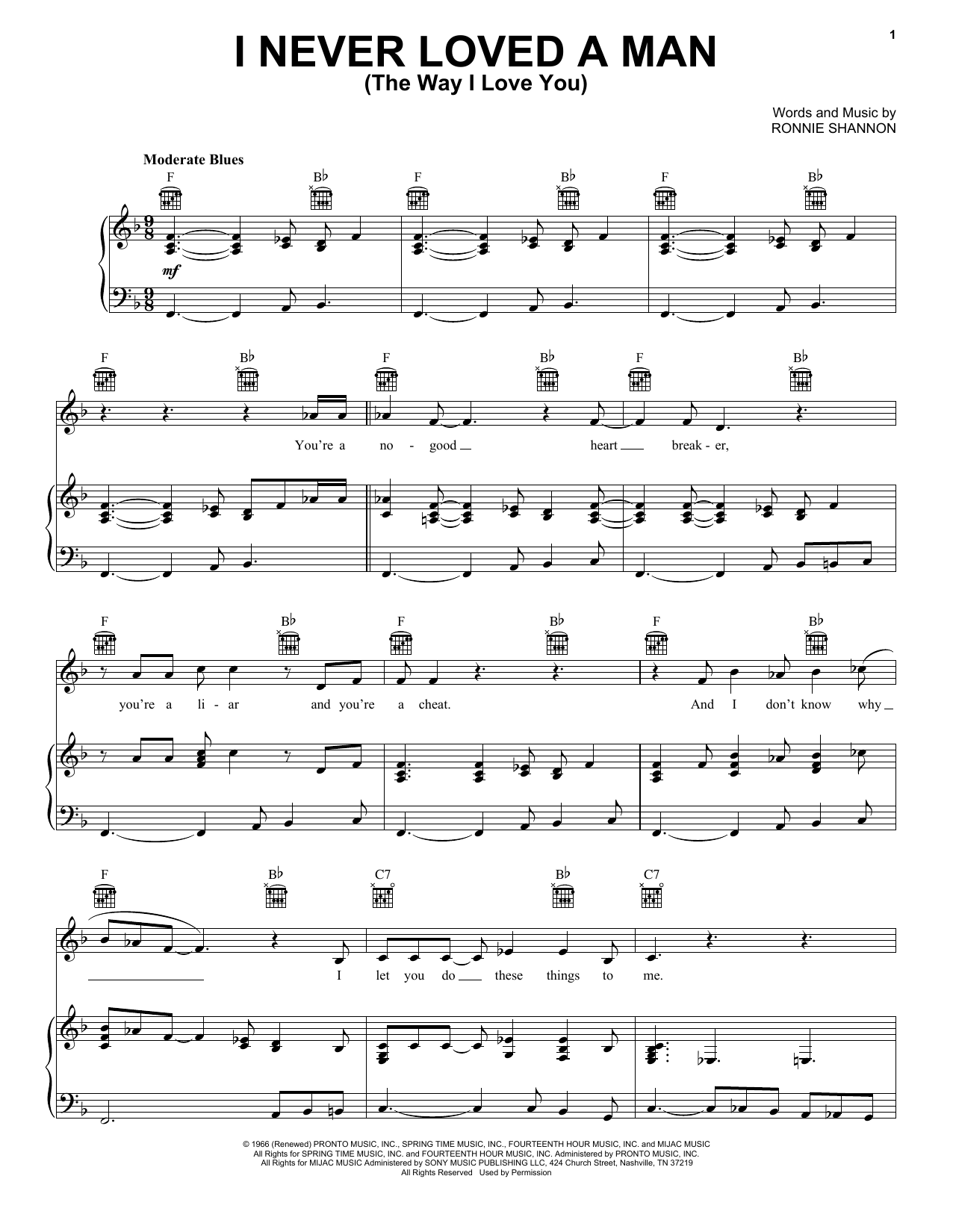 Download Aretha Franklin I Never Loved A Man (The Way I Love You Sheet Music