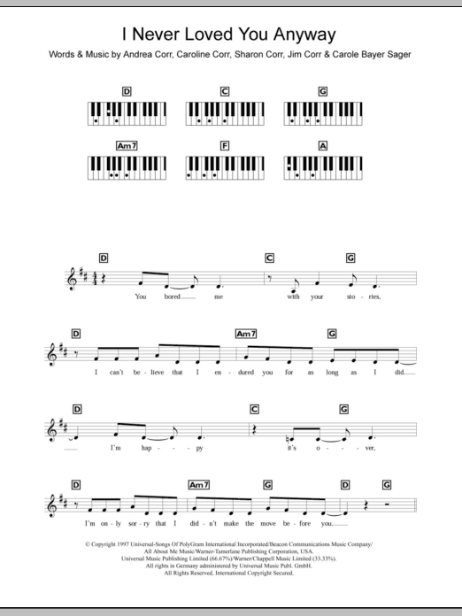 Download The Corrs I Never Loved You Anyway Sheet Music