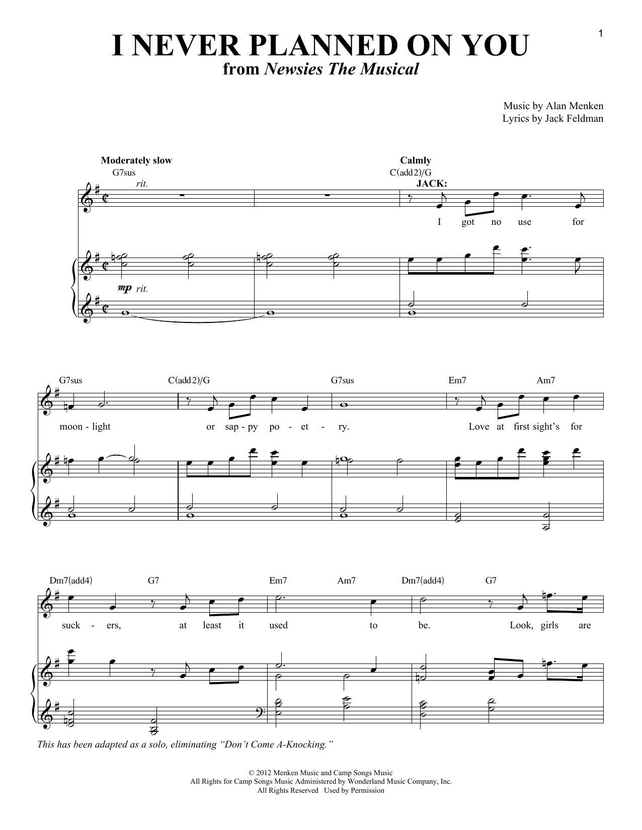 Download Alan Menken I Never Planned On You/Don't Come A-Kno Sheet Music