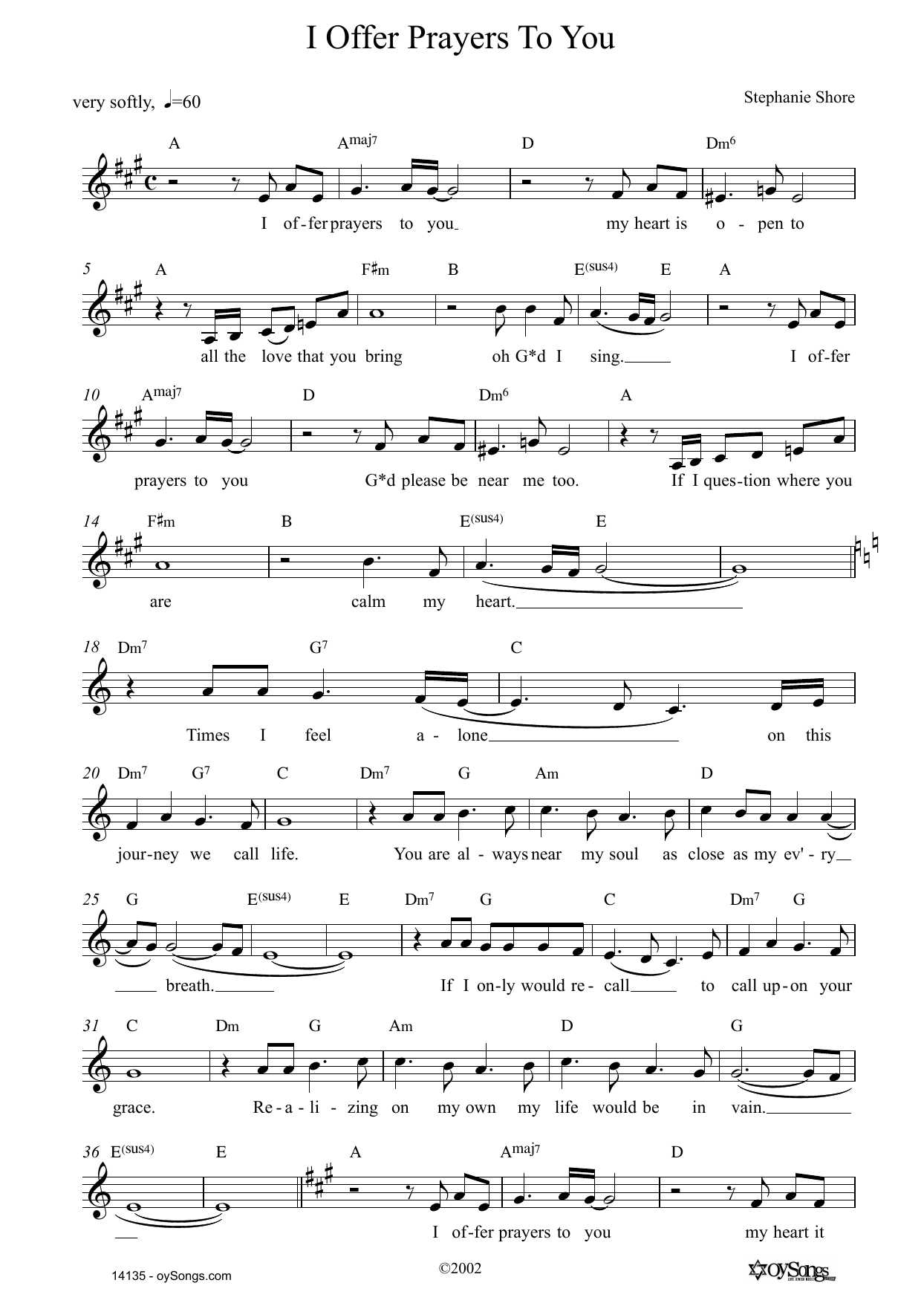 Download Stephanie Shore I Offer Prayers To You Sheet Music