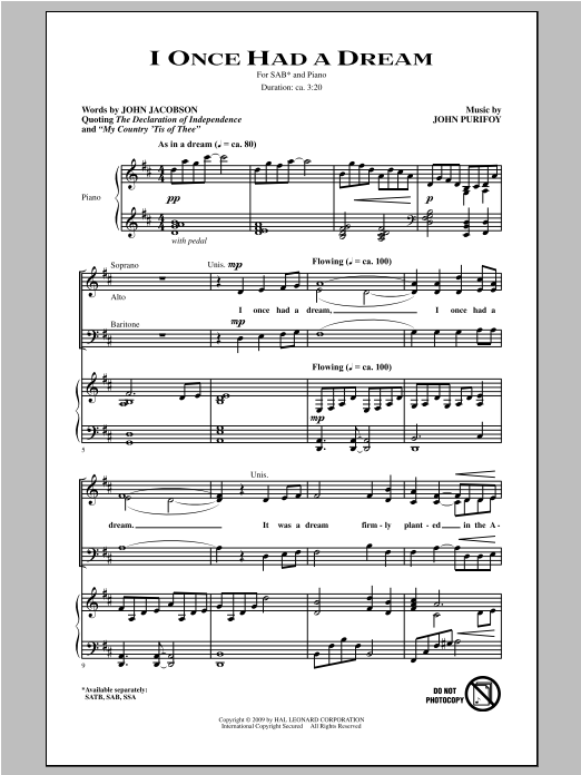 Download John Purifoy I Once Had A Dream Sheet Music