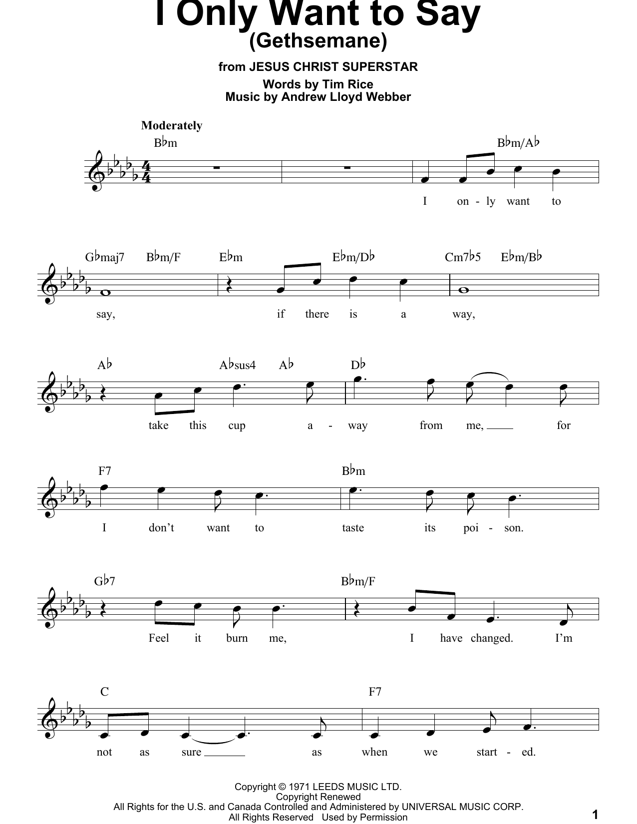 Download Andrew Lloyd Webber I Only Want To Say (Gethsemane) Sheet Music
