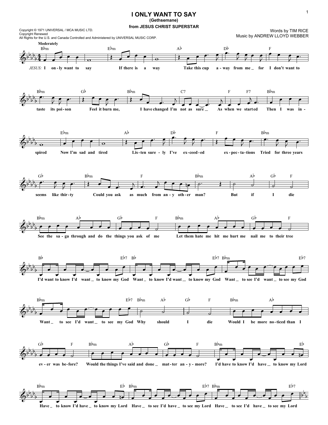Download Andrew Lloyd Webber I Only Want To Say (Gethsemane) Sheet Music