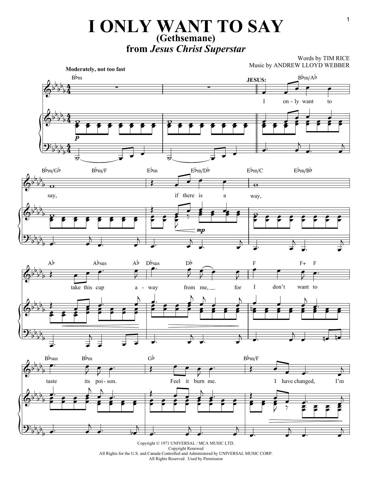 Download Andrew Lloyd Webber I Only Want To Say (Gethsemane) (from J Sheet Music