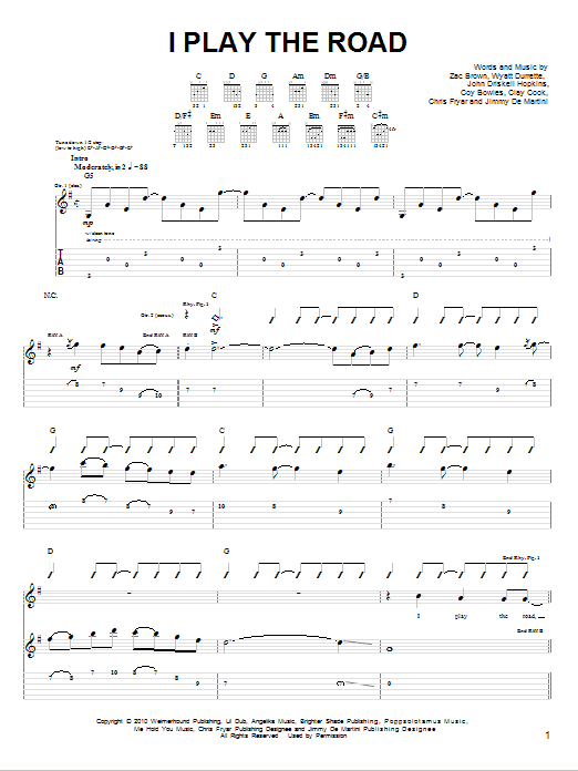 Download Zac Brown Band I Play The Road Sheet Music