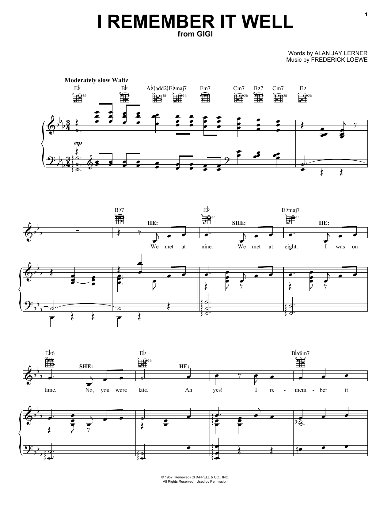 Lerner & Loewe I Remember It Well sheet music notes printable PDF score