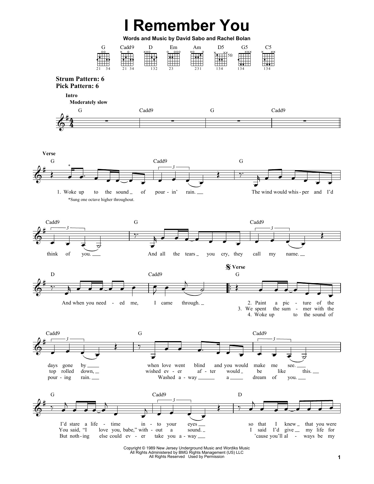 Download Skid Row I Remember You Sheet Music