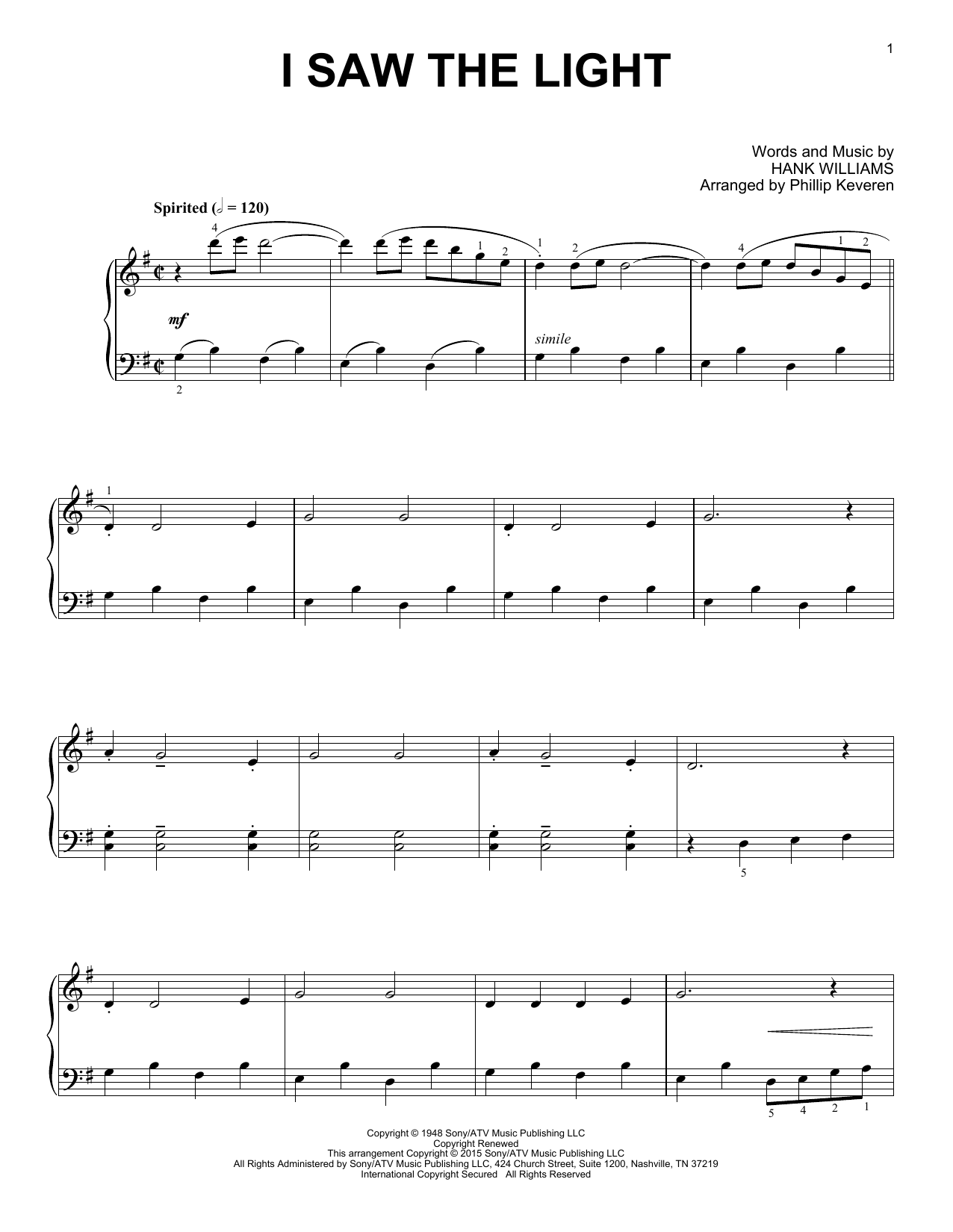 Download Hank Williams I Saw The Light Sheet Music