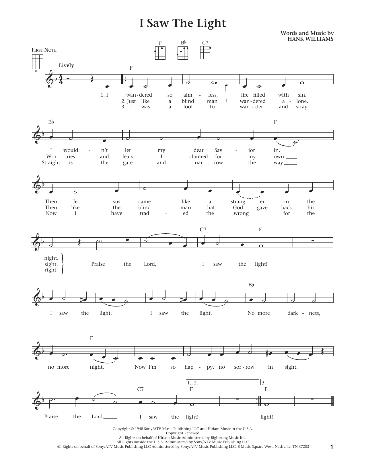 Download Hank Williams I Saw The Light (from The Daily Ukulele Sheet Music