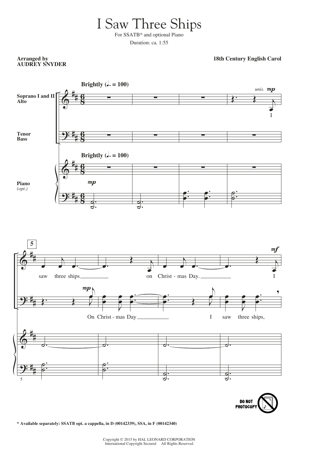 Download Audrey Snyder I Saw Three Ships Sheet Music