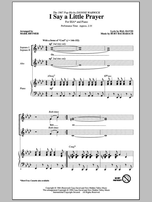 Download Dionne Warwick I Say A Little Prayer (arr. Mark Brymer Sheet Music