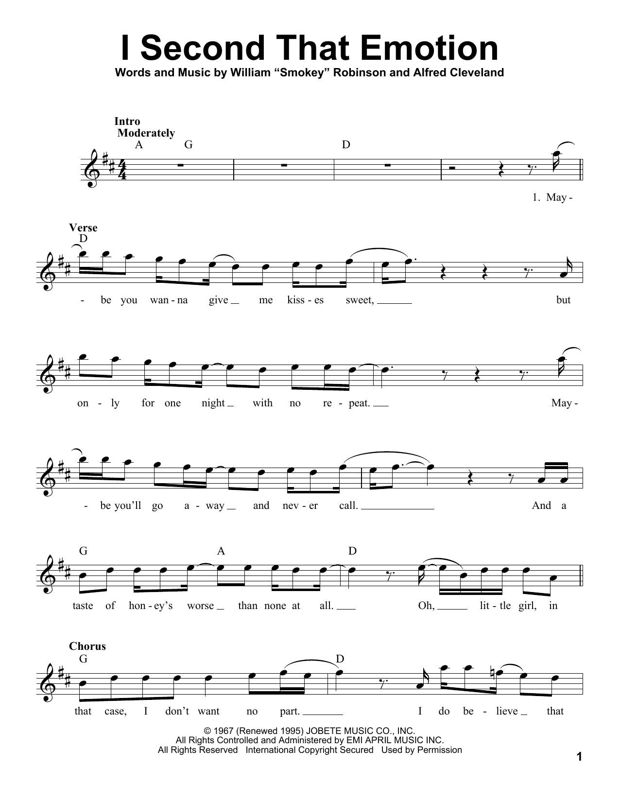 Download Smokey Robinson & The Miracles I Second That Emotion Sheet Music