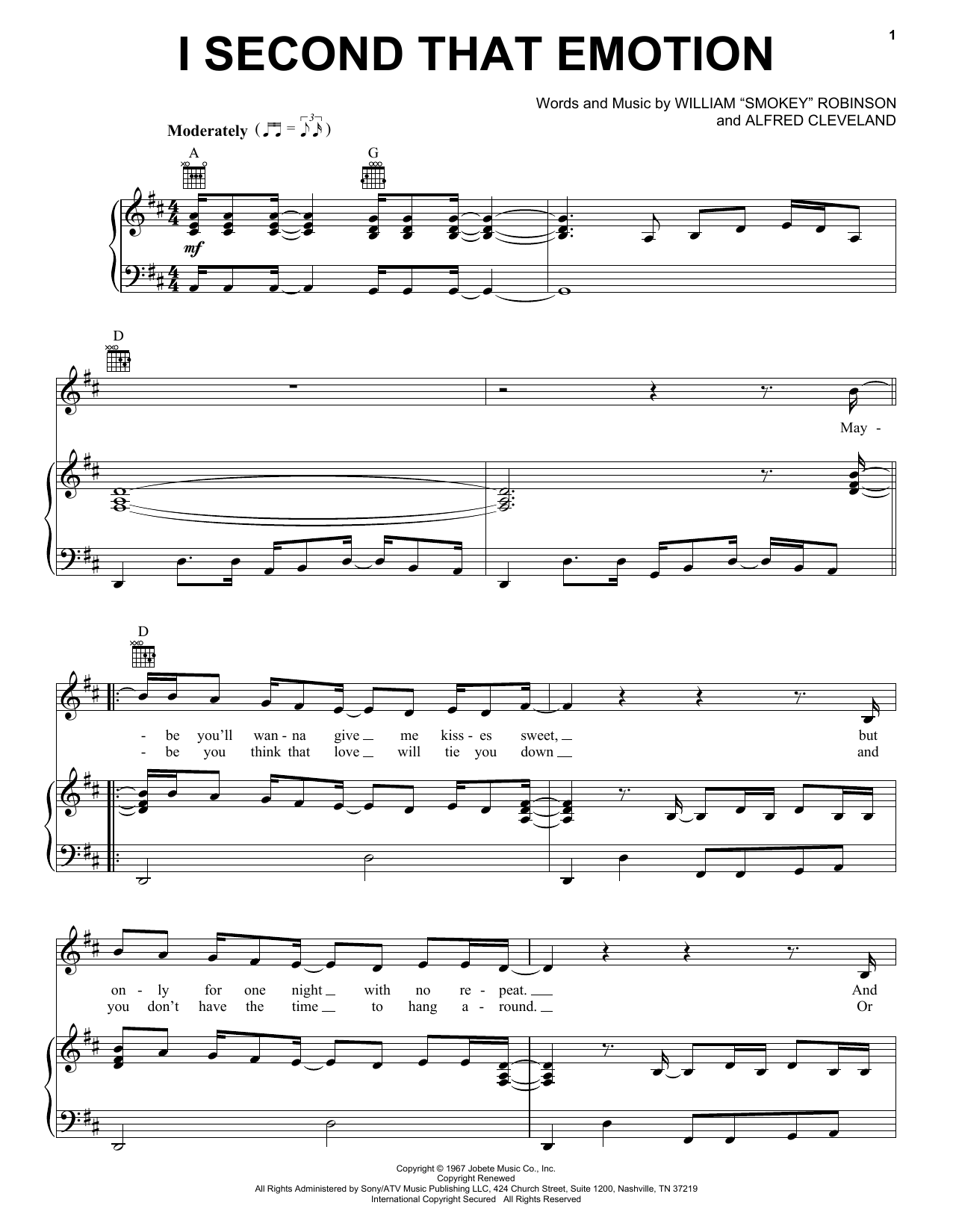 Download Smokey Robinson & The Miracles I Second That Emotion Sheet Music