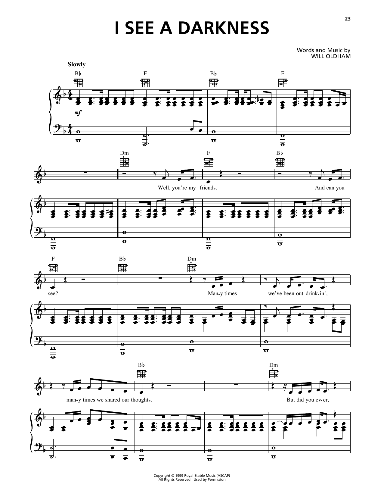 Download Johnny Cash I See A Darkness Sheet Music