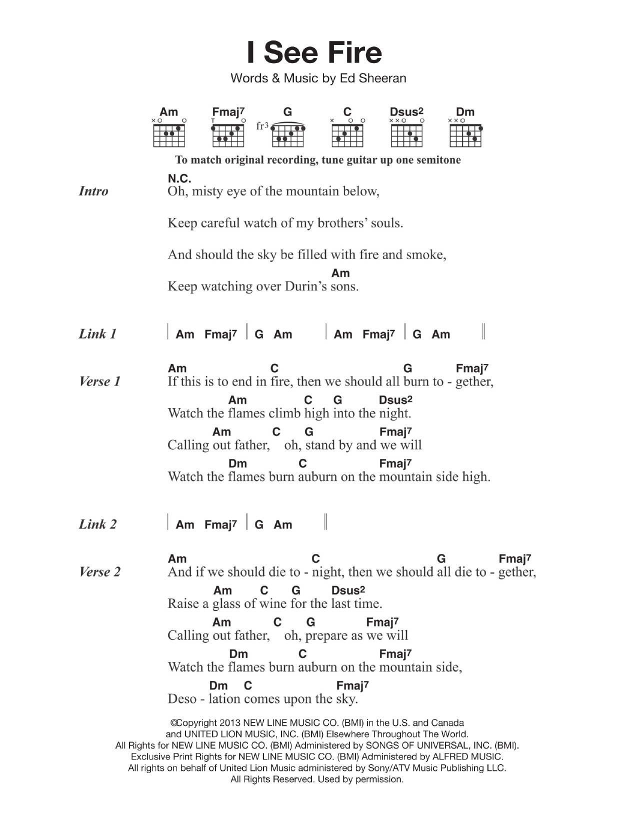 Download Ed Sheeran I See Fire (from The Hobbit) Sheet Music