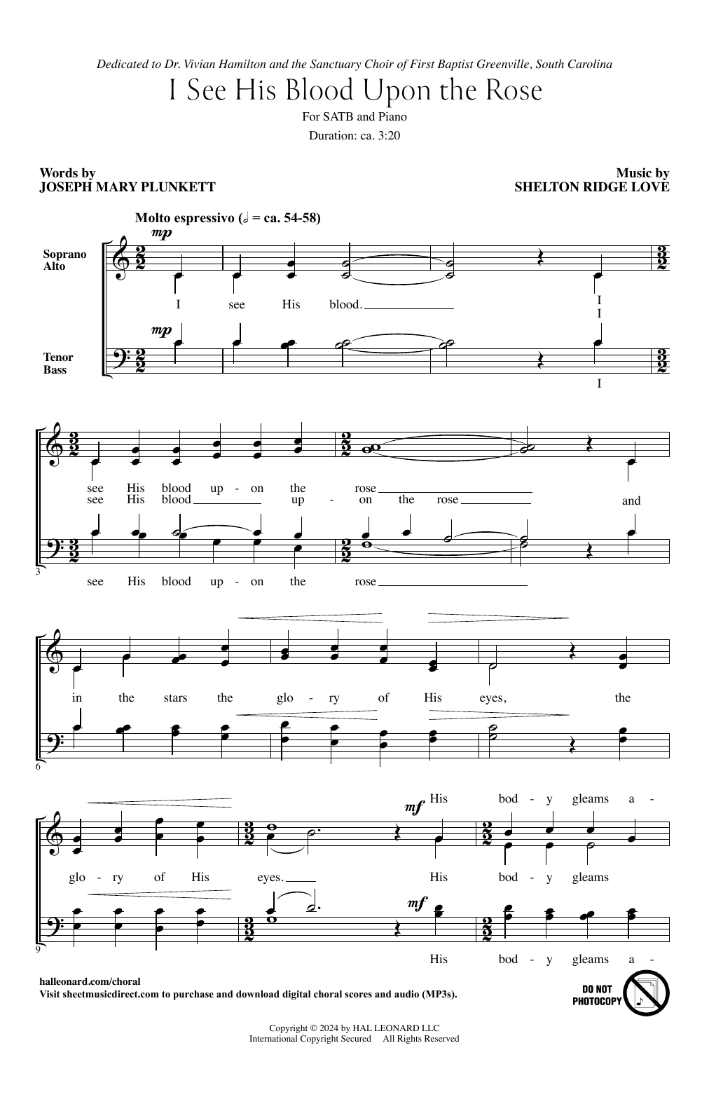 Shelton Ridge Love I See His Blood Upon The Rose sheet music notes printable PDF score