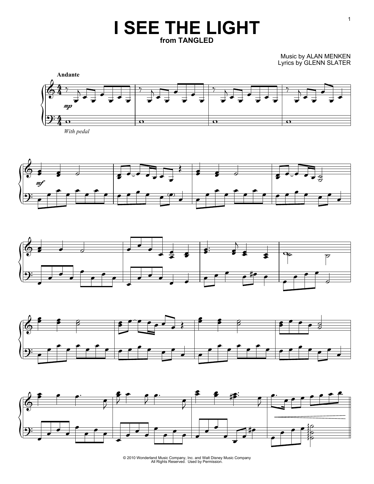 Download Alan Menken I See The Light (from Tangled) [Classic Sheet Music