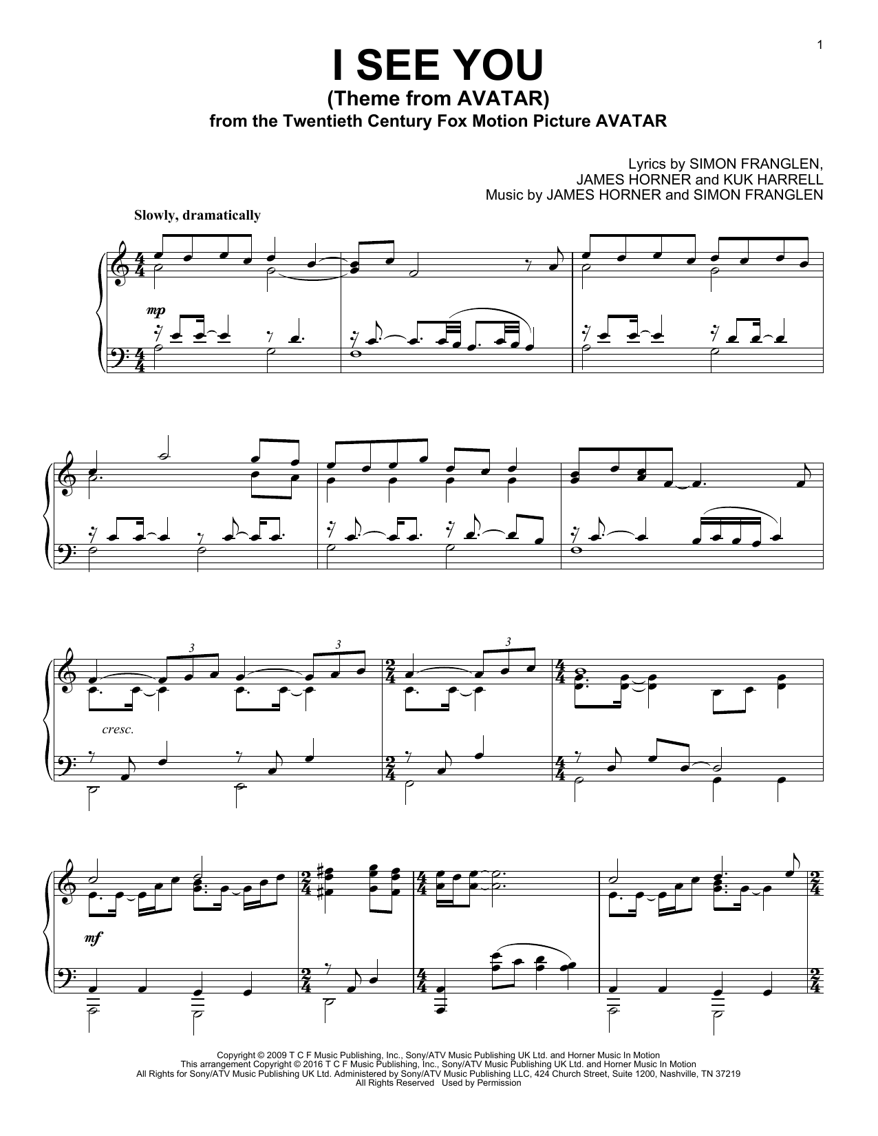 Download Leona Lewis I See You (Theme From Avatar) Sheet Music