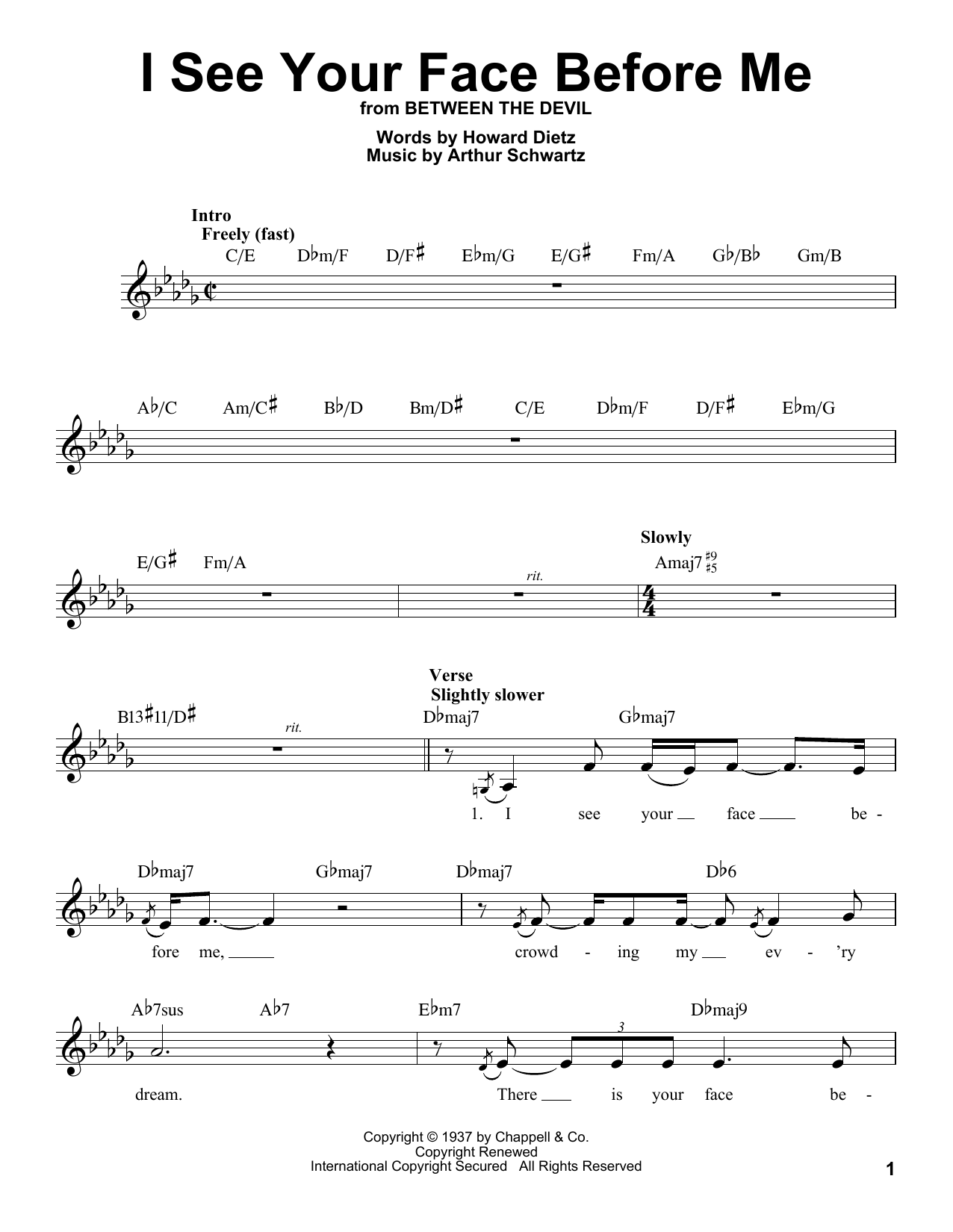 Download Howard Dietz I See Your Face Before Me Sheet Music