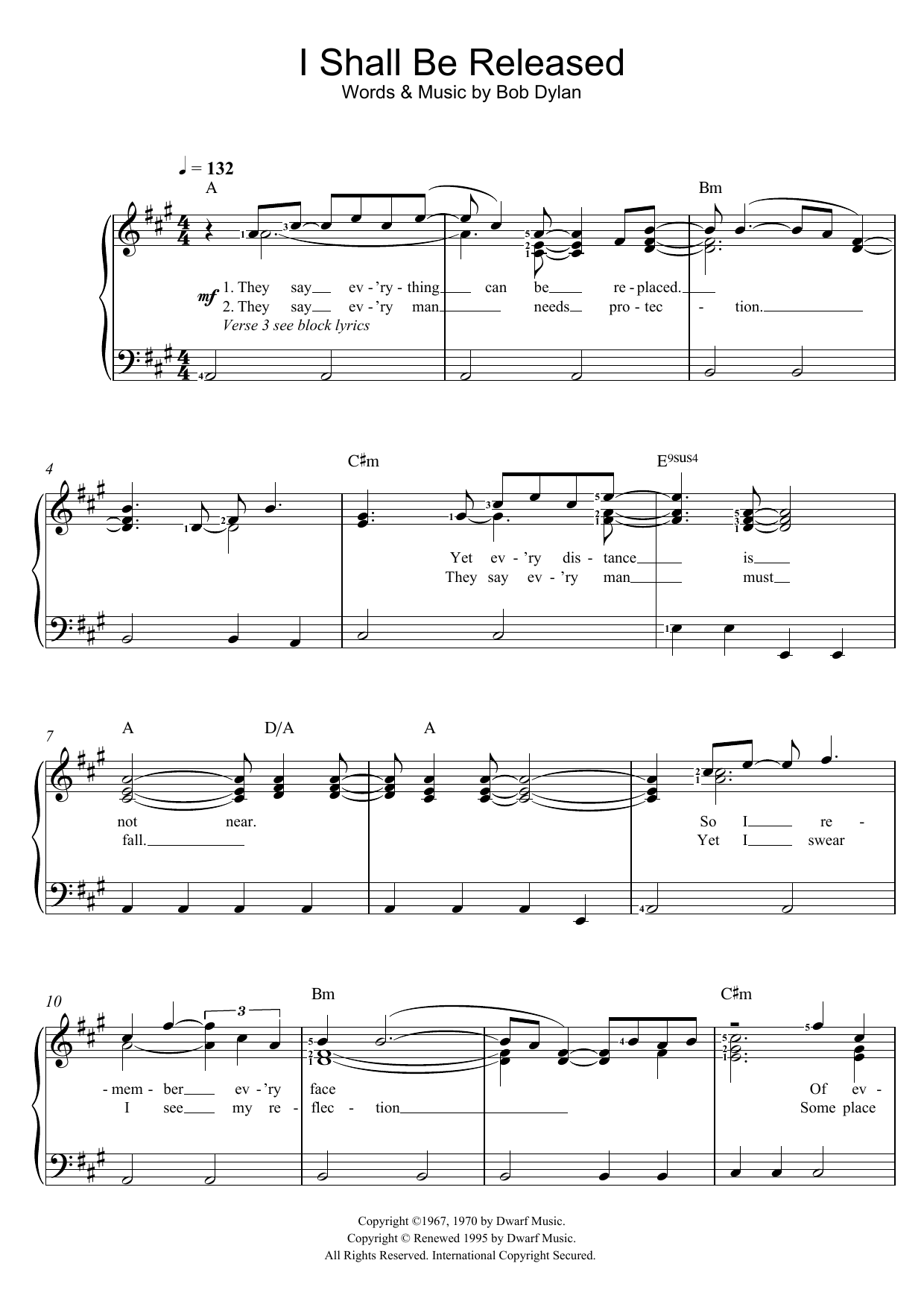Download Bob Dylan I Shall Be Released Sheet Music