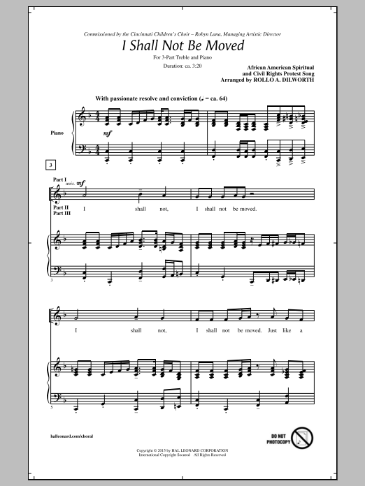 Download Rollo Dilworth I Shall Not Be Moved Sheet Music