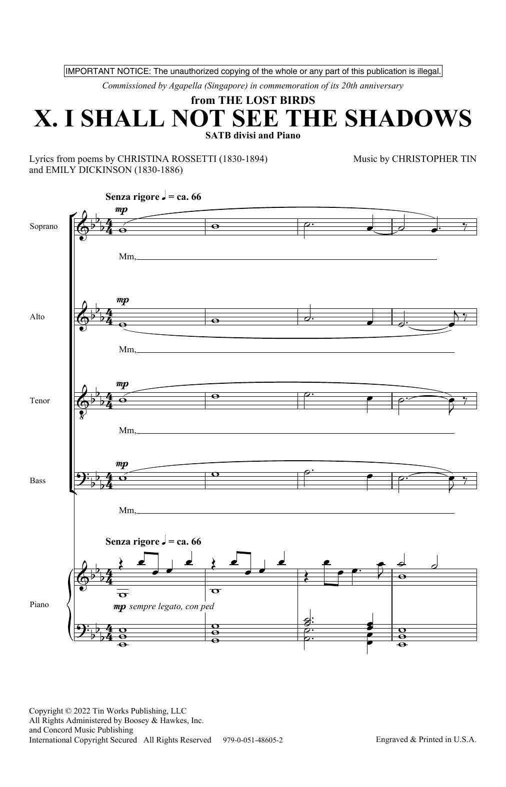 Download Christopher Tin I Shall Not See The Shadows (from The L Sheet Music
