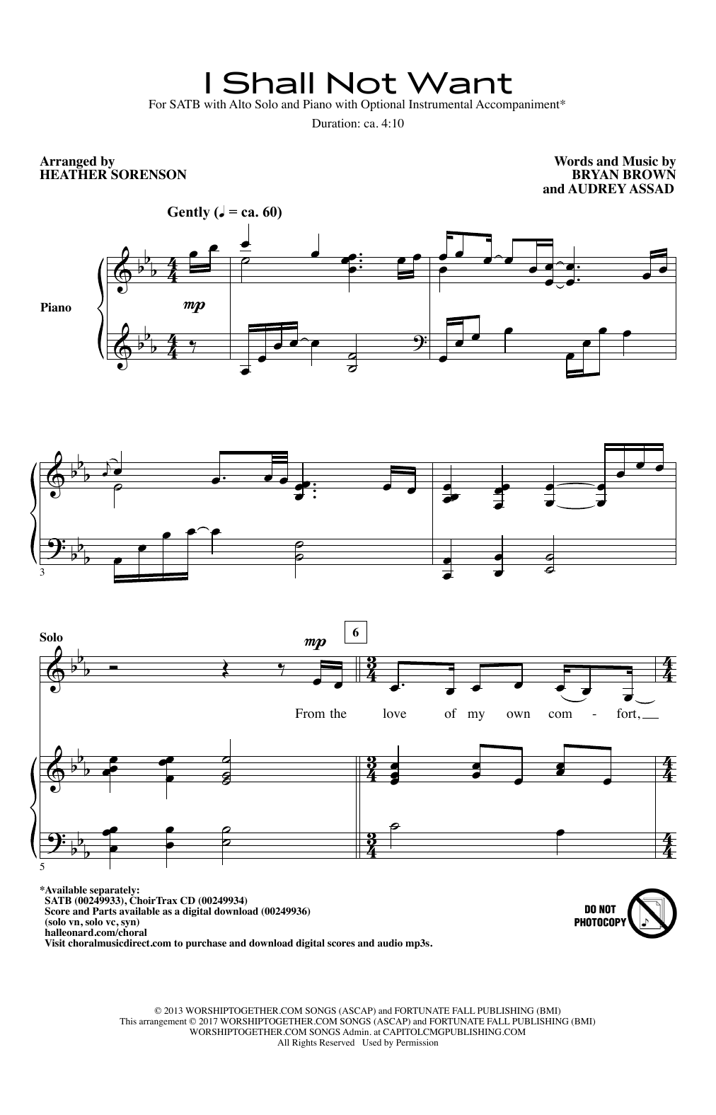 Download Heather Sorenson I Shall Not Want Sheet Music