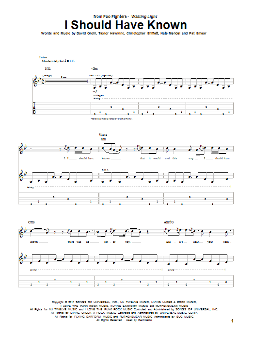 Download Foo Fighters I Should Have Known Sheet Music