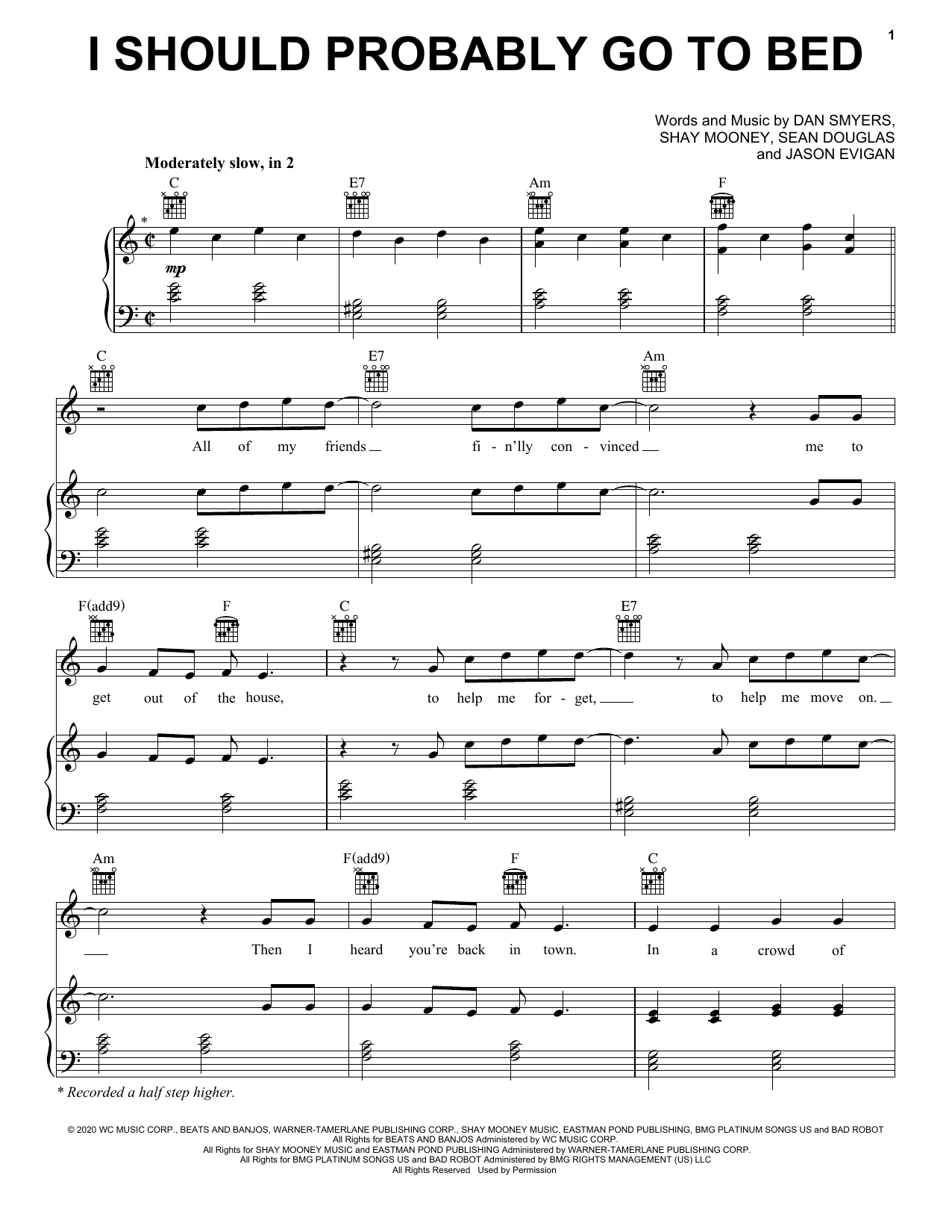 Download Dan + Shay I Should Probably Go To Bed Sheet Music