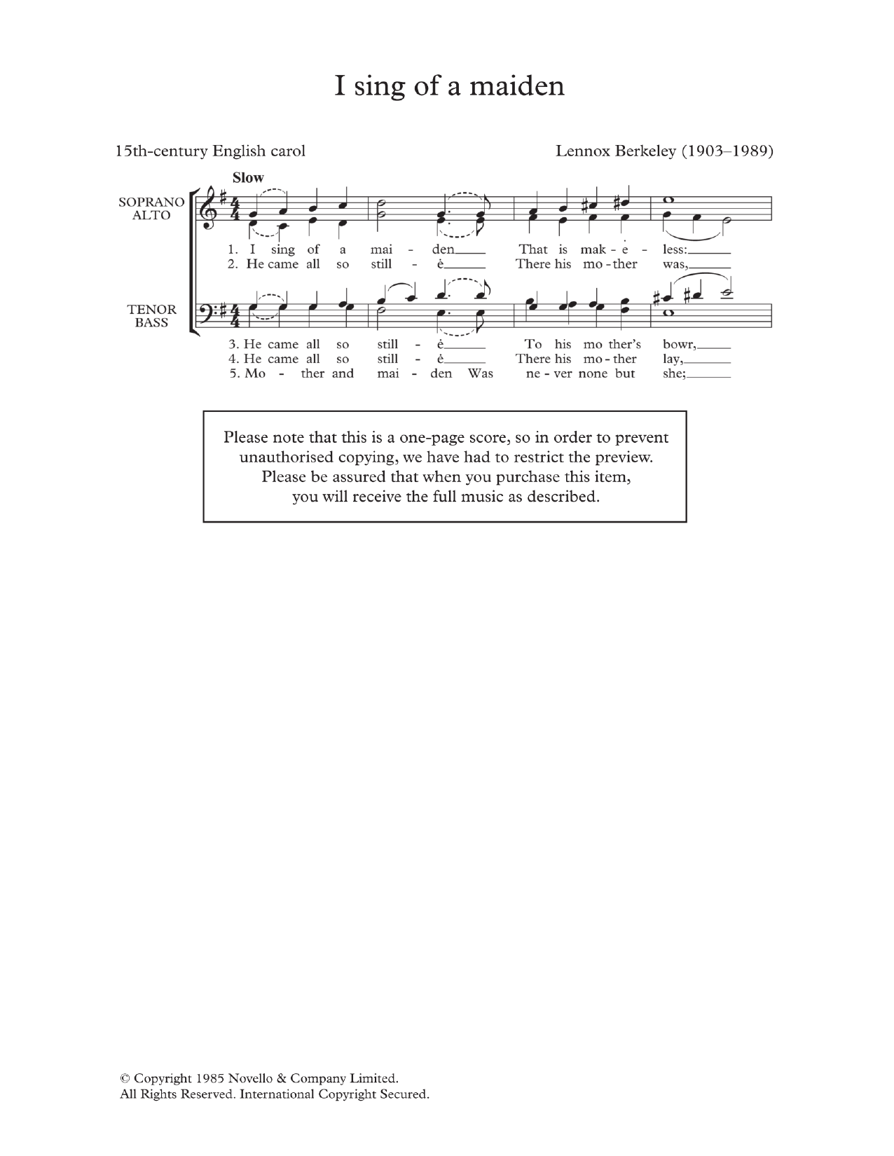 Download Traditional I Sing Of A Maiden (arr. Lennox Berkele Sheet Music